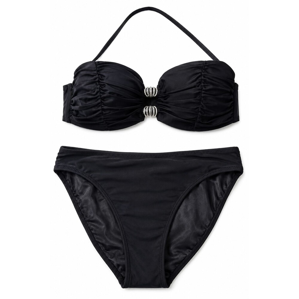 Gottex Black Bikini Swimsuit Size 6 Bandeau Top Jeweled Bikini Bottom Lined